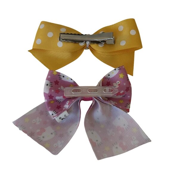 Set Of 2 Hair Bows 3.5" Wide Hello Kitty & Yellow Polka Dot Design For Stuffed A - Picture 2 of 2